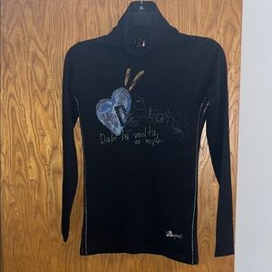 Desigual Black Sweater with Blue Heart Design